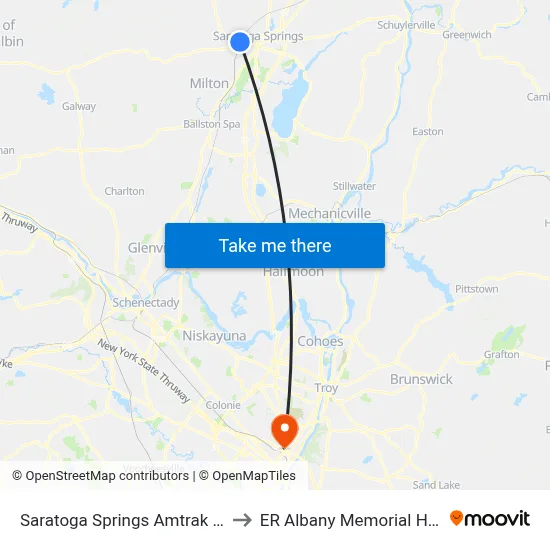 Saratoga Springs Amtrak Station to ER Albany Memorial Hospital map