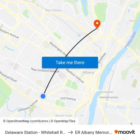 Delaware Station - Whitehall Rd & Delaware Ave to ER Albany Memorial Hospital map