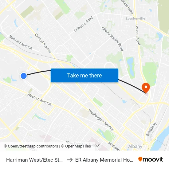 Harriman West/Etec Station to ER Albany Memorial Hospital map