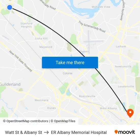 Watt St & Albany St to ER Albany Memorial Hospital map