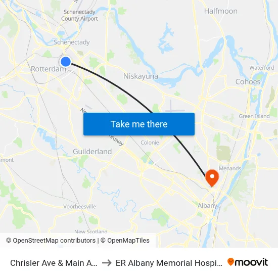 Chrisler Ave & Main Ave to ER Albany Memorial Hospital map
