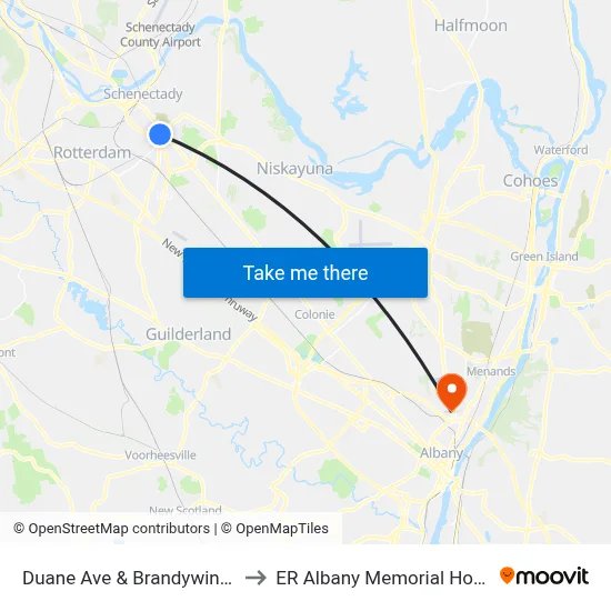 Duane Ave & Brandywine Ave to ER Albany Memorial Hospital map