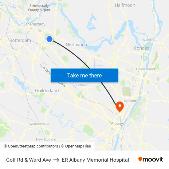 Golf Rd & Ward Ave to ER Albany Memorial Hospital map