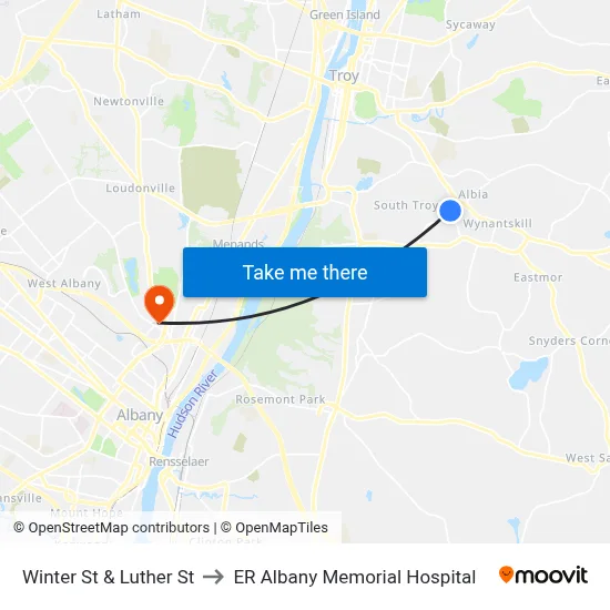 Winter St & Luther St to ER Albany Memorial Hospital map