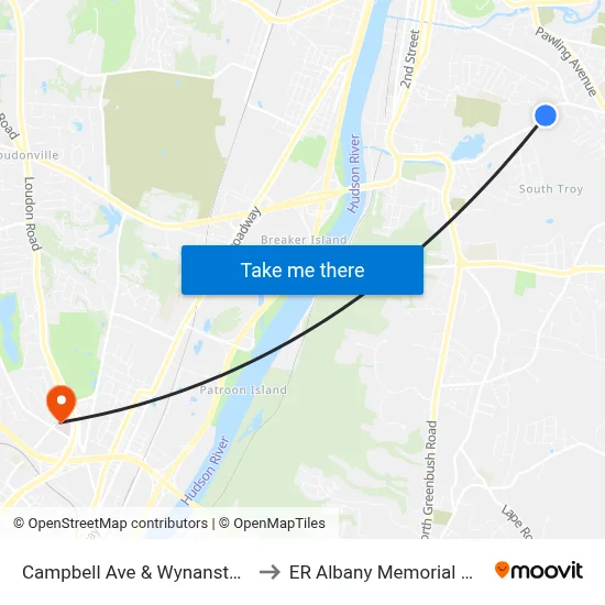 Campbell Ave & Wynanstskill Way to ER Albany Memorial Hospital map