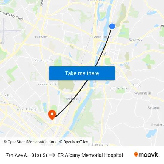 7th Ave & 101st St to ER Albany Memorial Hospital map