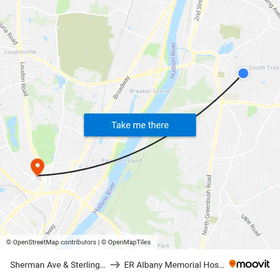 Sherman Ave & Sterling Ave to ER Albany Memorial Hospital map