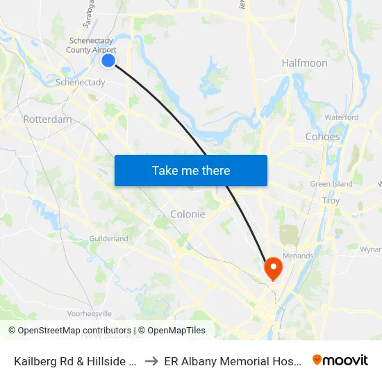Kailberg Rd & Hillside Ave to ER Albany Memorial Hospital map