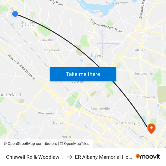 Chiswell Rd & Woodlawn Ave to ER Albany Memorial Hospital map