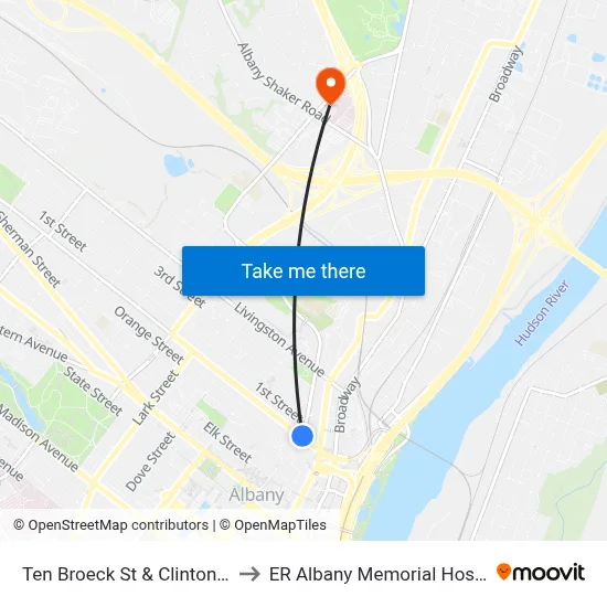 Ten Broeck St & Clinton Ave to ER Albany Memorial Hospital map