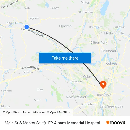 Main St & Market St to ER Albany Memorial Hospital map