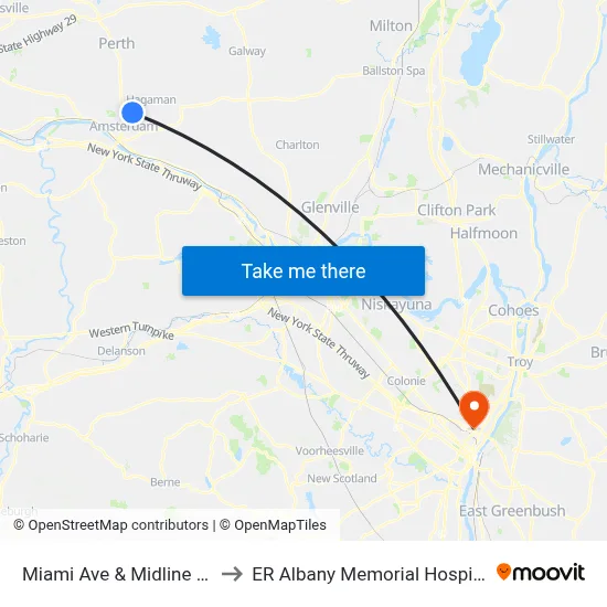 Miami Ave & Midline Rd to ER Albany Memorial Hospital map