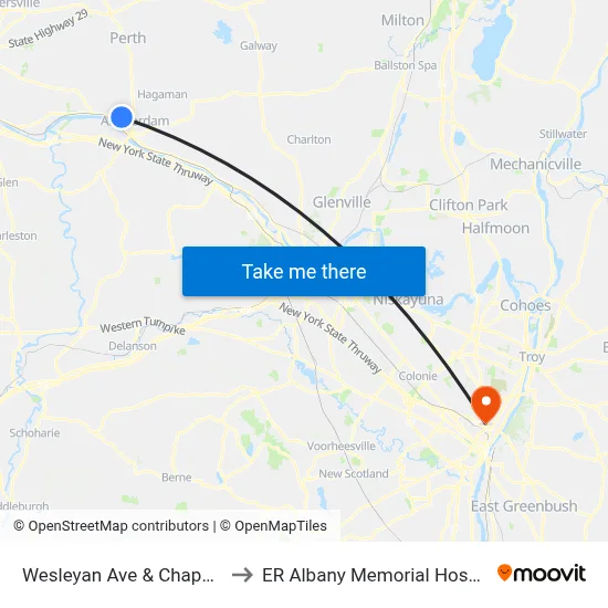 Wesleyan Ave & Chapel Pl to ER Albany Memorial Hospital map