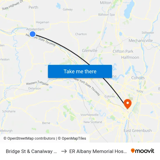 Bridge St & Canalway Trail to ER Albany Memorial Hospital map