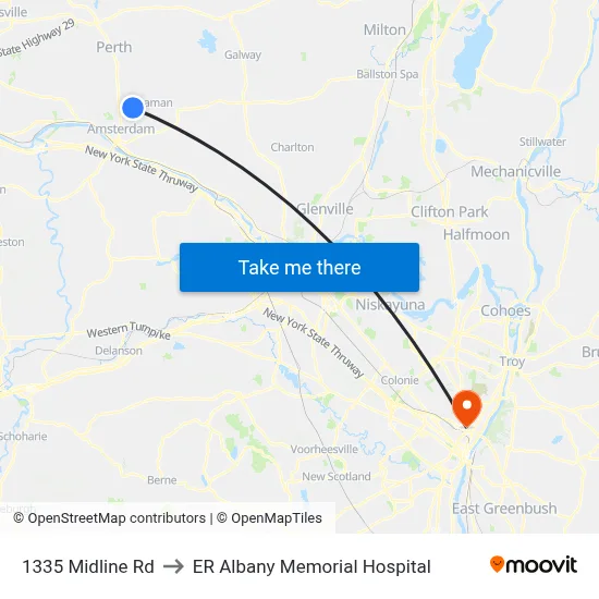 1335 Midline Rd to ER Albany Memorial Hospital map