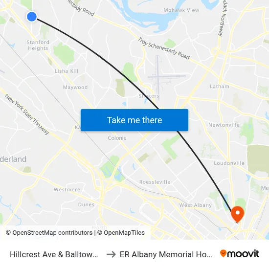 Hillcrest Ave & Balltown Ave to ER Albany Memorial Hospital map