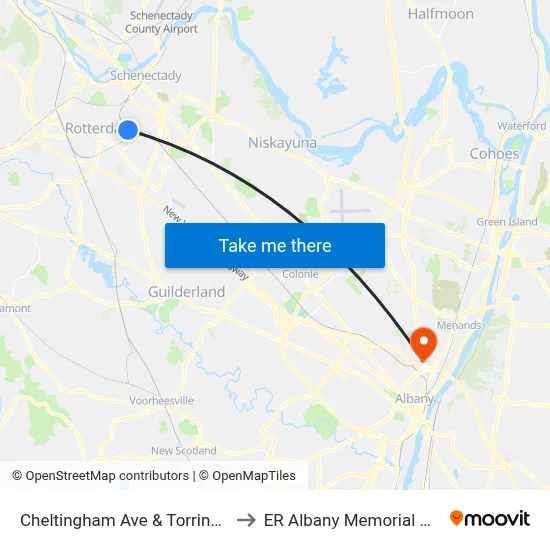 Cheltingham Ave & Torrington Ave to ER Albany Memorial Hospital map