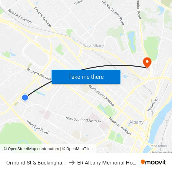 Ormond St & Buckingham Dr to ER Albany Memorial Hospital map