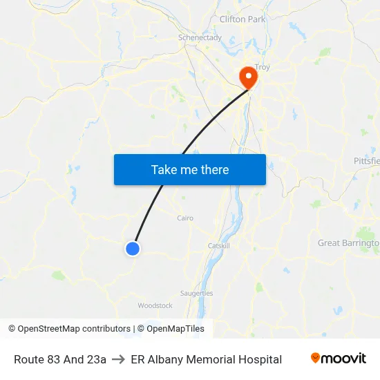 Route 83 And 23a to ER Albany Memorial Hospital map