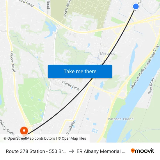 Route 378 Station - 550 Broadway to ER Albany Memorial Hospital map