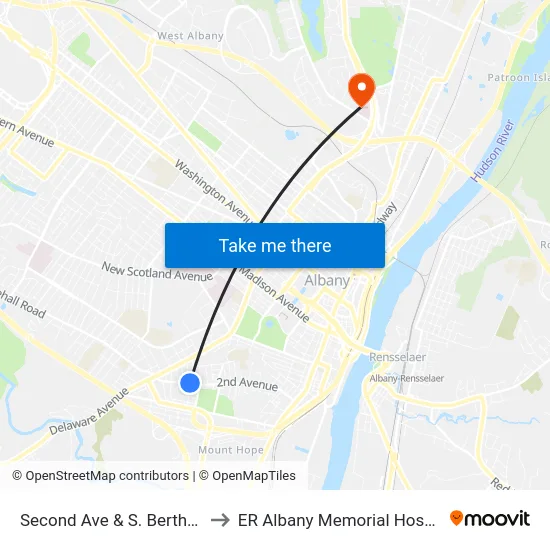 Second Ave & S. Bertha St to ER Albany Memorial Hospital map