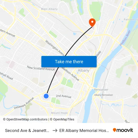 Second Ave & Jeanette St to ER Albany Memorial Hospital map