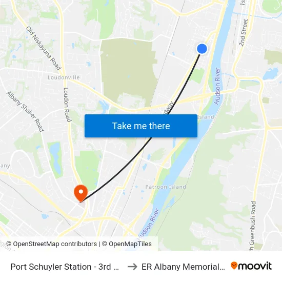 Port Schuyler Station - 3rd Ave & 5th St to ER Albany Memorial Hospital map
