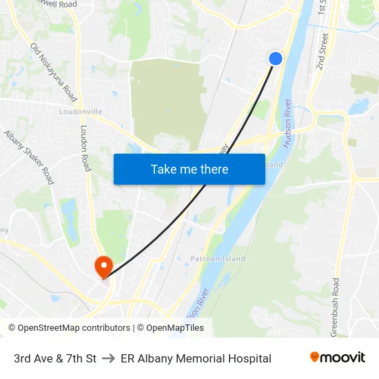 3rd Ave & 7th St to ER Albany Memorial Hospital map