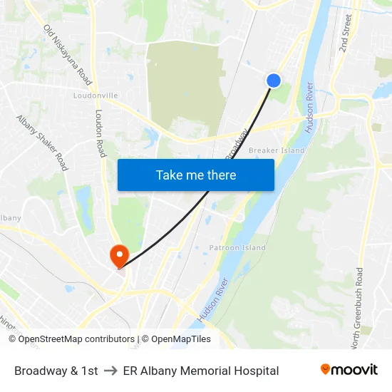 Broadway & 1st to ER Albany Memorial Hospital map