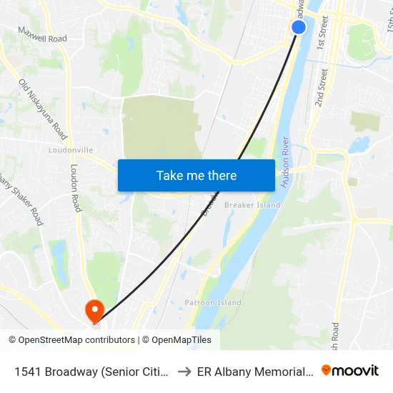 1541 Broadway (Senior Citizen Center) to ER Albany Memorial Hospital map