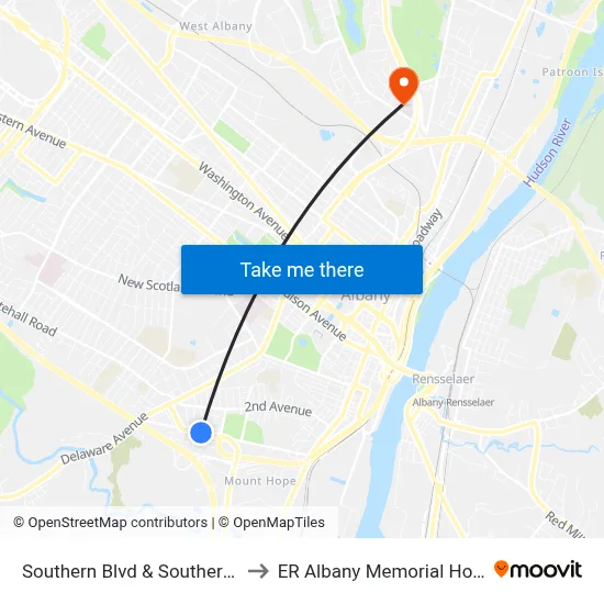 Southern Blvd & Southern Blvd to ER Albany Memorial Hospital map