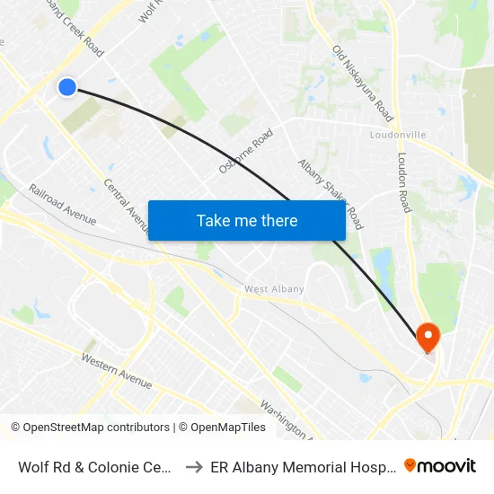 Wolf Rd & Colonie Center to ER Albany Memorial Hospital map