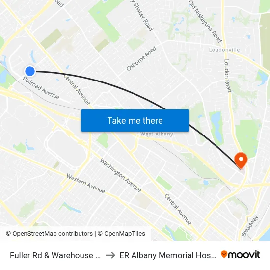 Fuller Rd & Warehouse Row to ER Albany Memorial Hospital map