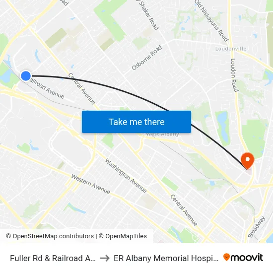 Fuller Rd & Railroad Ave to ER Albany Memorial Hospital map
