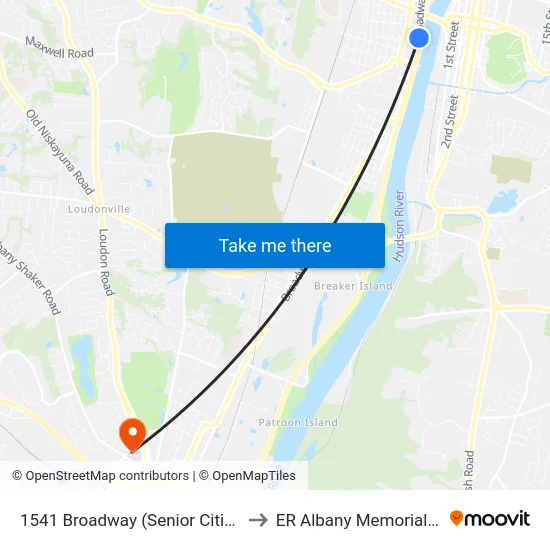 1541 Broadway (Senior Citizen Center) to ER Albany Memorial Hospital map