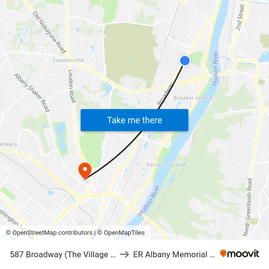 587 Broadway (The Village One Apts) to ER Albany Memorial Hospital map