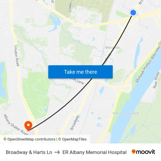 Broadway & Harts Ln to ER Albany Memorial Hospital map