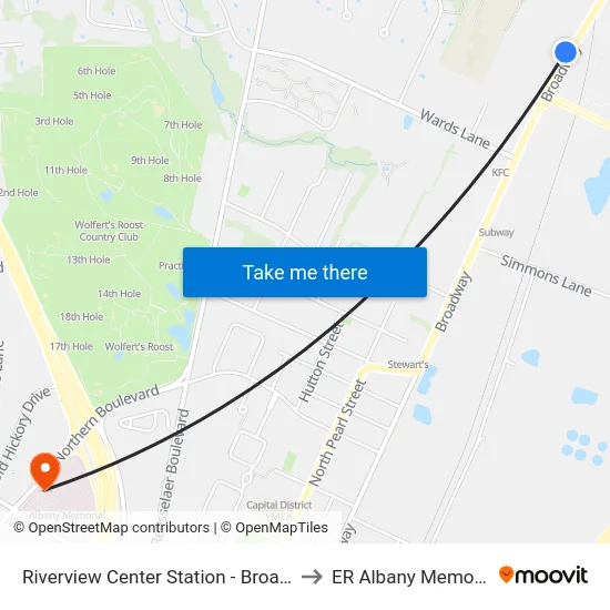 Riverview Center Station - Broadway & I-787 Exit 6 to ER Albany Memorial Hospital map