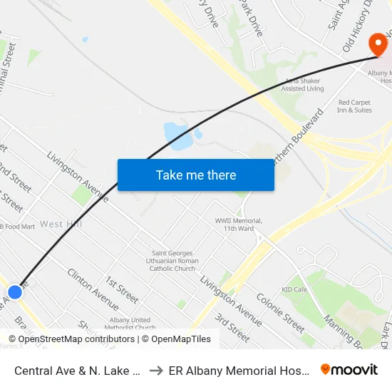 Central Ave & N. Lake Ave to ER Albany Memorial Hospital map