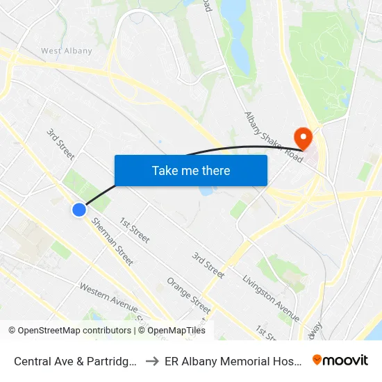 Central Ave & Partridge St to ER Albany Memorial Hospital map
