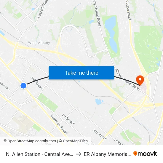 N. Allen Station - Central Ave & N. Allen St to ER Albany Memorial Hospital map