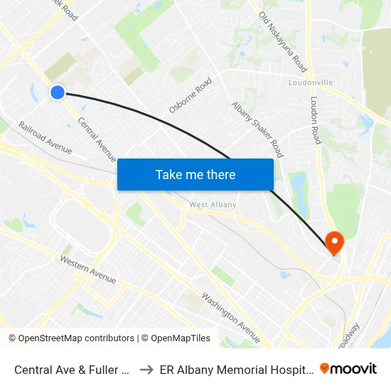 Central Ave & Fuller Rd to ER Albany Memorial Hospital map