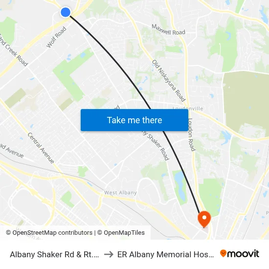 Albany Shaker Rd & Rt.155 to ER Albany Memorial Hospital map