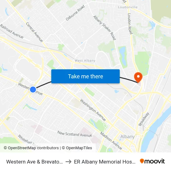 Western Ave & Brevator St to ER Albany Memorial Hospital map