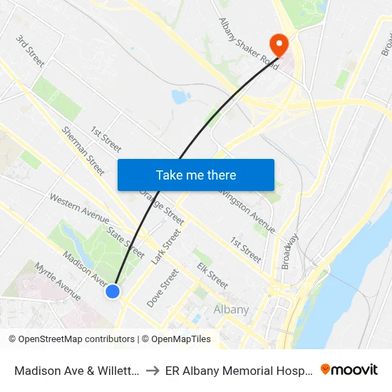 Madison Ave & Willett St to ER Albany Memorial Hospital map
