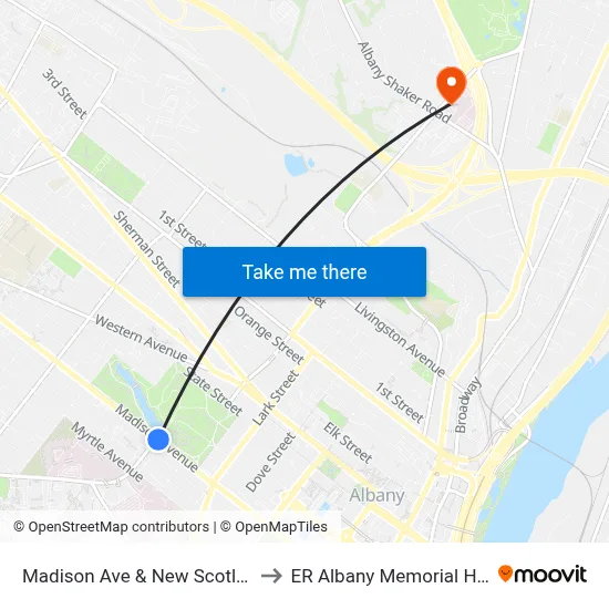 Madison Ave & New Scotland Ave to ER Albany Memorial Hospital map