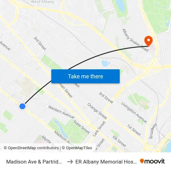 Madison Ave & Partridge St to ER Albany Memorial Hospital map