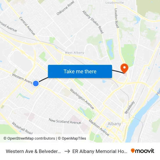 Western Ave & Belvedere  Ave to ER Albany Memorial Hospital map