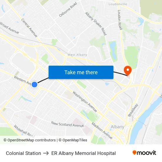 Colonial Station to ER Albany Memorial Hospital map