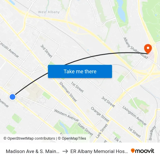 Madison Ave & S. Main Ave to ER Albany Memorial Hospital map